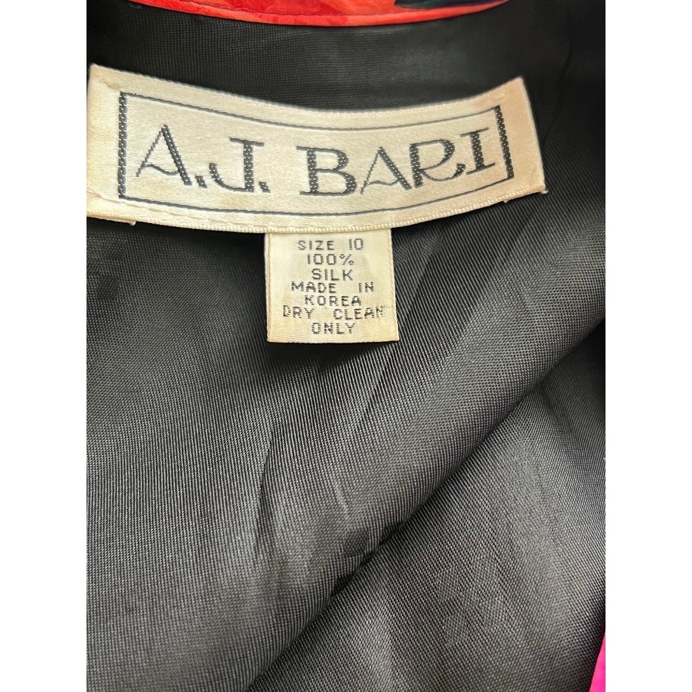 80s AJ Bari Jacquard Peplum Jacket 100% Silk Floral Piping Size 10 Vintage - Picture 11 of 12